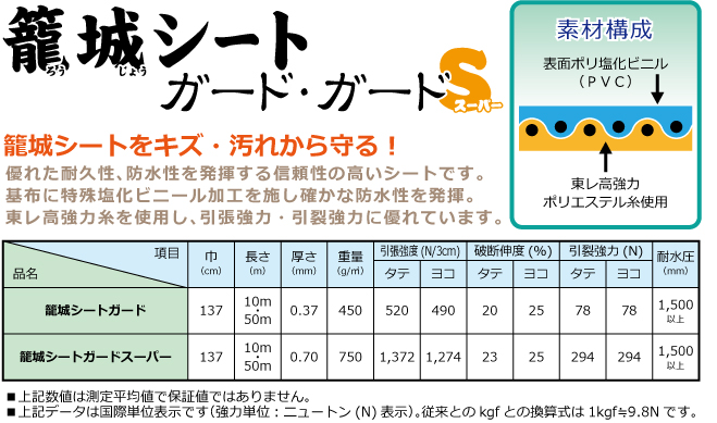 優れた耐久性、防水性を発揮する信頼性の高いシートです。基布に特殊塩化ビニール加工を施し確かな防水性を発揮。東レ高強力糸を使用し、引張強力・引裂強力に優れています。