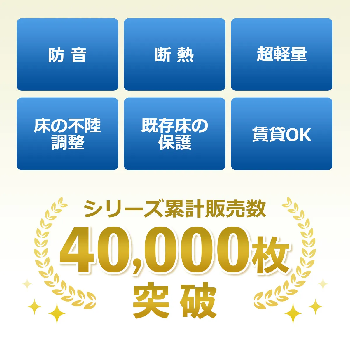 防音 断熱 超軽量 床の不陸調整 既存床の保護 賃貸OK シリーズ累計販売数 40,000枚突破